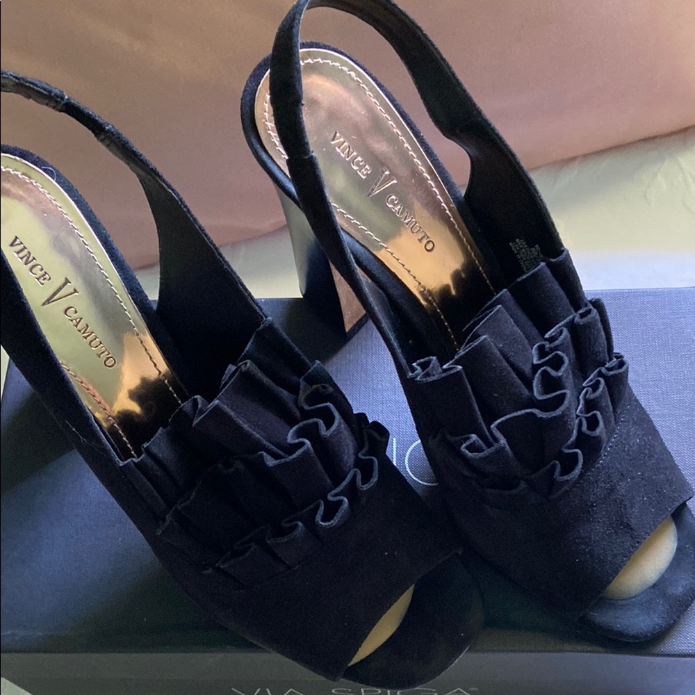 Vince Camuto Black Ruched Slingback Heels